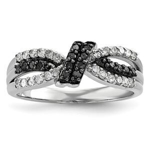1/3 Ctw Black & White Diamond Bow Tapered Ring in Sterling Silver Sz 6